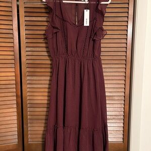 BB Dakota Red Ruffled Ruched Midi Sundress